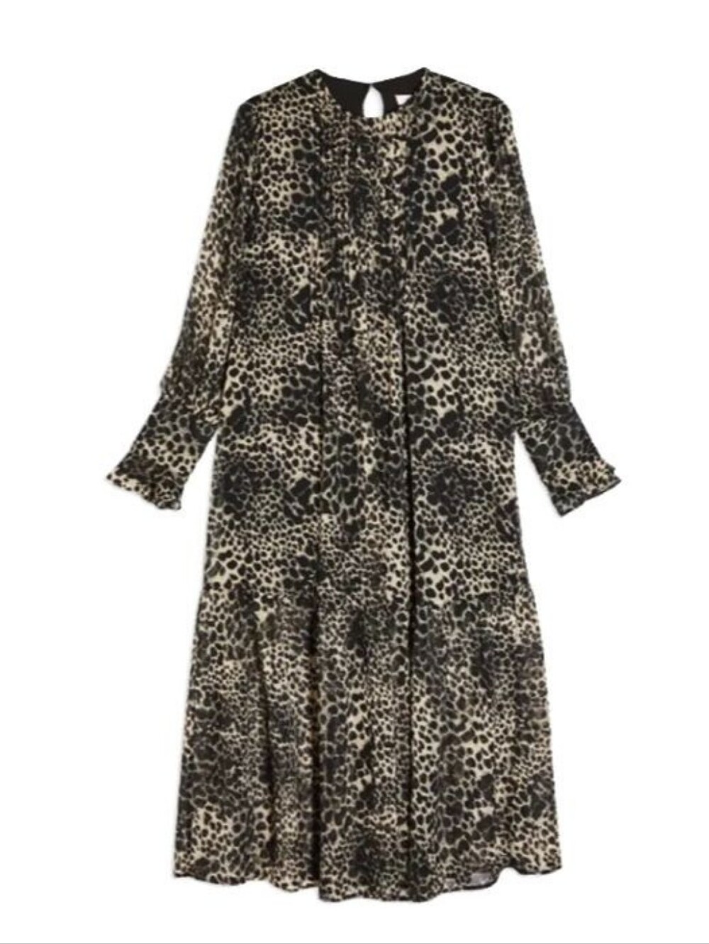 Topshop Pintuck Chuck Black Leopard Long Sleevess Sheer Maxi Dress